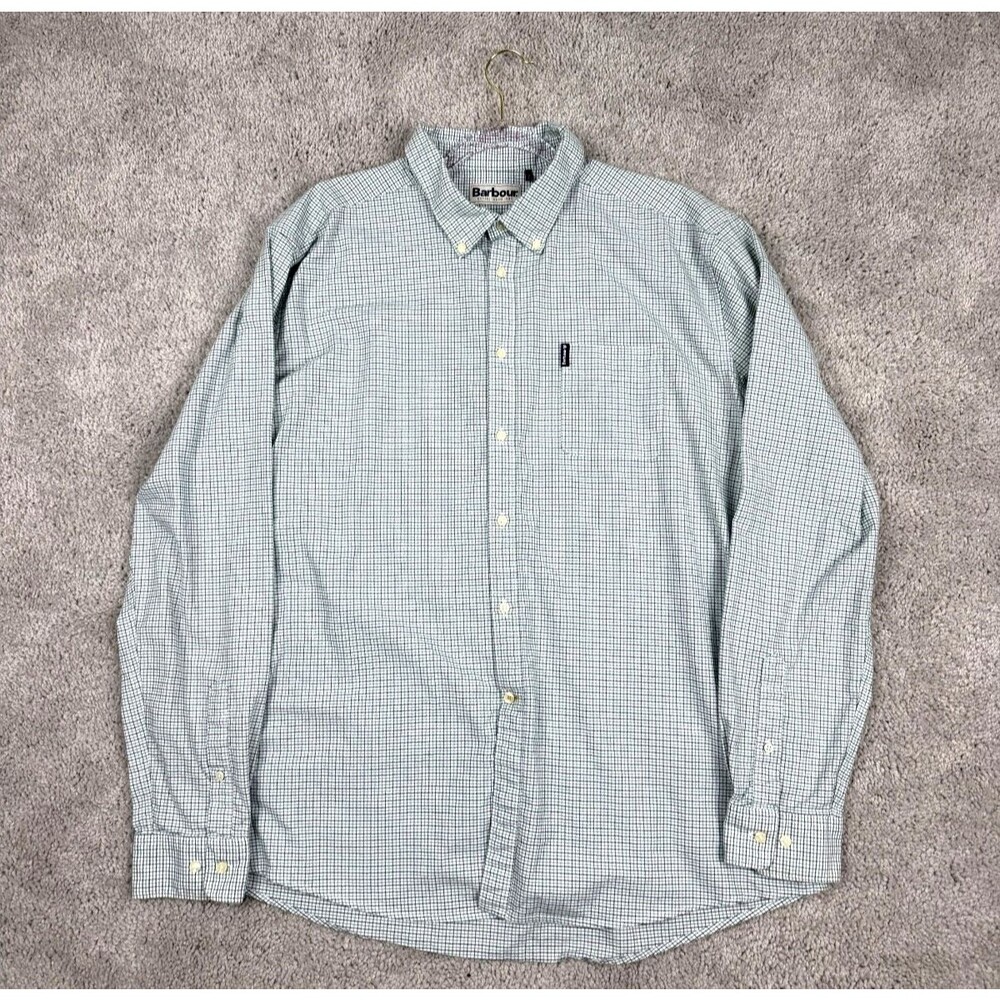 Barbour Mens XXL Tailored Fit Check Plaid Button Down Shirt Long Sleeve Cotton